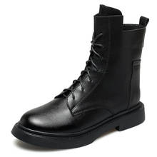 Novas botas de outono e inverno para meninas, tamanhos grandes, 34-40, amarração cruzada, à prova d'água, cabeça redonda, salto baixo 2024 - compre barato