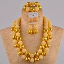 24 inches beige nigerian wedding african beads jewelry set simulated pearl necklace earrings for women FZZ17 2024 - buy cheap