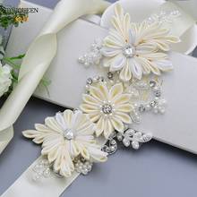 TOPQUEEN S483 Elegent Bridal Belt Handmade Ivory Flower Sash With  Rhinestone Pearl Decoration Wedding Dresses Accessories 2024 - buy cheap