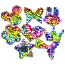 Glitter Rainbow Sequin Pads Mouse/Butterfly/Crown/Star/Heart/Flower/Mermaid Tail/Rabbit Appliques for DIY Craft Hair Clip Decor 2024 - buy cheap