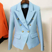 Jaqueta designer clássica feminina, excelente qualidade, 2021, slim, estilo double breasted, botões de leão, blazer, bebê, azul 2024 - compre barato