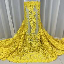 Tela africana de encaje seco con lentejuelas, tejido de encaje francés bordado, tul Nigeriano para vestido de fiesta, color amarillo, 2021 2024 - compra barato
