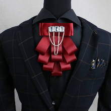 Vestido formal masculino feito à mão, laço de cristal, festa de casamento, anfitrião, fita coreana, diamante, laço 2024 - compre barato