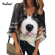 NOISYDESIGNS Funny Women Puppy Print Blouse Shirt Female Tops Loose Sleeve Casual V-neck 3D Bernese Mountain Dog Blouses 2024 - buy cheap
