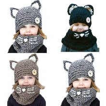 Tampas de malha com cachecol para crianças, bonés fofos de menino e menina respiráveis com orelha de gato 2024 - compre barato