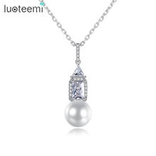 LUOTEEMI White Imitation Pearl Pendant Necklace for Women Dating Clear Cubic Zircon Fashion Jewellery Christmas Birthday Gifts 2024 - buy cheap