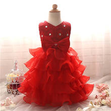 Vestido de encaje para niñas pequeñas, traje de tutú para fiestas de cumpleaños, Año Nuevo, princesa roja, 1 a 2 años 2024 - compra barato