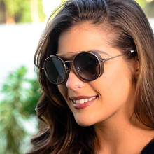 2019 AOZE мода стимпанк стиль круглые металлические солнцезащитные очки женские винтажный Ретро-Дизайн брендовые солнцезащитные очки, солнцезащитные очки UV400 2024 - купить недорого