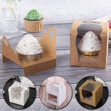 Caja de papel Vintage para cupcakes, caja de panadería con papel de ventana con cuerda, regalo de cumpleaños y recuerdo de boda, Mini caja de embalaje 2024 - compra barato