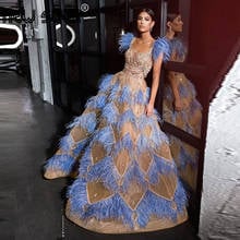 Dubai Beading Feathers Evening Dresses For Arabic Wedding Party Gowns 2020 Custom A Line Prom Dress Long Robe De Soiree Couture 2024 - buy cheap