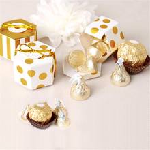 Mini caja de regalo de puntos a rayas doradas, caja hexagonal de Chocolate para boda, caja de dulces bronceados, paquete para hornear, decoraciones para fiesta de boda, 10 piezas 2024 - compra barato