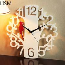 Настенные часы для гостиной современного дизайна, бесшумные художественные модные креативные большие настенные часы для гостиной, цифровые часы с Дятлом 2024 - купить недорого