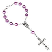 QIGO Catholic Jewelry Purple Glass Pearl Cross Pendant Rosary Bracelets Gifts 2024 - buy cheap