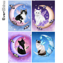 Evershine-pintura de diamantes 5D DIY, imagen de gato con diamantes de imitación, bordado de animales, punto de cruz, Luna, decoración del hogar 2024 - compra barato