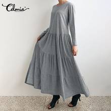 Celmia vestido feminino casual, vestido maxi solto de manga comprida, moda primavera 2021, vestido de festa feminino 7 2024 - compre barato