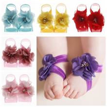 High Quality Pearl Chiffon Flower Barefoot Sandals for Baby Girls Newborn Photo Props Fashion Toddler Accessories Birthday Gifts 2024 - buy cheap