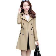 Women Trench Coat New Spring Autumn Korean Slim Double Breasted Mid-long Overcoat Solid Large Size Female Windbreaker Basic Coat 2024 - buy cheap