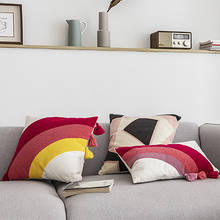 Rainbow bordado fronha capa de almofada geométrica vermelha com borlas casa decorativa fronha travesseiro sham 45cmx4 5/30x50cm 2024 - compre barato