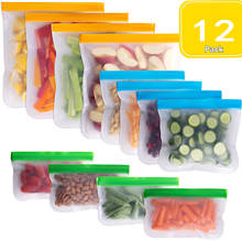 12pcs Reusable Food Storage Bags Flat Freezer Bags Gallon Leakproof Sandwich Grade Snack Bags Lunch Bag for Meat Fruit Veggies 2024 - buy cheap