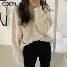 QOERLIN Autumn Winter Turtleneck Solid Women Sweater 2020 Loose Female Geometric Knitted Jumper Women Sweater Pink Couple Poncho 2024 - buy cheap