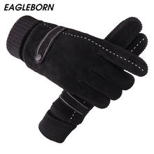 EAGLEBORN Men's Touch Screen Gloves Genuine Pig Skin Leather Gloves Winter Men Cold Proof Warm Knitting Gloves Patchwork Gloves 2024 - buy cheap