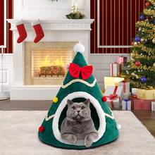 Рождественская кровать для кошек, милая Рождественская елка, палатка для домашних животных, зимний теплый мягкий домик для кошек и собак, гнездо для домашних животных для кошек и котят, маленьких животных 2024 - купить недорого