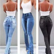 Pantalones vaqueros rasgados de cintura alta para mujer, Jeans ajustados de talla grande, con campana inferior, 2019 2024 - compra barato