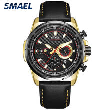 SMAEL Fashion Sport Mens Watches Leather Strap Waterproof Chronograph Quartz Watch Men  Military Luxury Men's Analog Wrist Watch 2024 - buy cheap