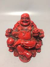 Китайский ручной работы красный коралловый резной Maitreya Будда счастливый будда смеющаяся статуя Будды удача подарок украшение дома 2024 - купить недорого