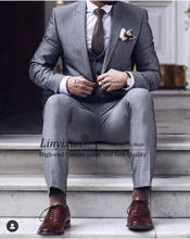 Handsome one button Men Suits Wedding Prom Peaked Lapel Men's blazer Groomsmen Slim Fit Tuxedos ropa hom (Jacket + Pants + Vest) 2024 - buy cheap