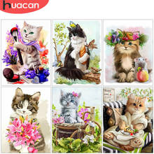 Huacan 5d diy kits de pintura diamante gato animal bordado ponto cruz strass imagem decoração para casa 2024 - compre barato
