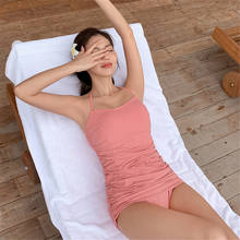 Sexy bandeau uma peça maiô feminino sólido banho plissado monokini contornado nadar terno coreia trikini almofada maiô rosa 2024 - compre barato