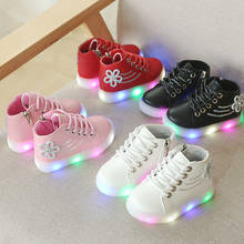 Zapatos decorativos con flores y diamantes para niñas, botas con cordones de alta calidad, iluminación LED, zapatillas de princesa encantadoras, 2021 2024 - compra barato