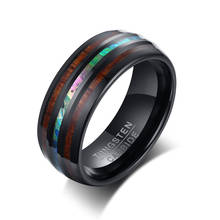 Somen 8mm Color Shell Inlaid Wood Grain Tungsten Steel Ring Black Men's Fashion Blue Opal Shell Boho Jewelry 2024 - buy cheap