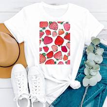 Camiseta estampada de manga corta para mujer, ropa con dibujo de fresa y fruta, playera estampada de verano 2024 - compra barato