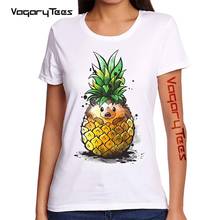 Camiseta con estampado de piña y erizo para mujer, playera con estampado de acuarela tropical, ropa para mujer 2021 2024 - compra barato