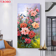 5d diy quadrado completo broca redonda pintura diamante pássaros peônia flor paisagem diamante mosaico bordado ponto cruz decoração da parede 2024 - compre barato