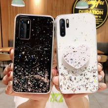 Capa de celular macia com suporte estilo coração, para huawei p40, p30 lite, p20, p10, mate 40, 30, 20, 10, pro, nova 8, 8se, 5t, 3i, 2i, glitter brilhante 2024 - compre barato