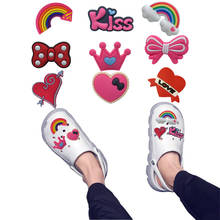 Accesorios para abalorios de zapatos, adornos de corona de arco Rosa arcoíris, pulsera, regalo para niñas, 9 unids/lote 2024 - compra barato