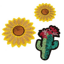 Parche de Cactus de girasoles de lentejuelas para ropa, apliques de costura bordados, insignia de tela bonita, accesorio de ropa DIY 2024 - compra barato