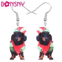 Bonsny acrílico chapéu de natal traje dachshund cão brincos gota balançar animal jóias para meninas adolescente festa presente acessório 2024 - compre barato