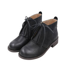 Botas femininas de couro genuíno, sapatos baixos com plataforma redonda e salto grosso de enfiar para outono e inverno 2024 - compre barato