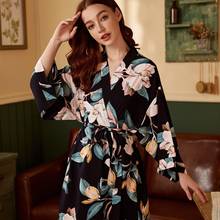 2021 Spring New Ladies Silk Satin Thin Robe Comfort Fresh Style Floral Printed Sleepwear Sexy Nightgown Femme Satin Homewear 2024 - buy cheap