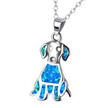 Bohemia Cute Dog Animal Choker Pendant Necklaces Silver color Blue Opal Chain Long Necklace Boho Jewelry Collares De Moda 2020 2024 - buy cheap