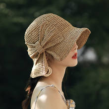 Chapéu de bacia de arco, aba larga, chapéus de verão para mulheres elegantes, chapéu de praia ao ar livre, dome de palha panamá, chapéu de balde, sombra de sol, chapéu de viagem 2024 - compre barato