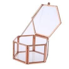 Rose Gold Brass Vintage Glass Jewelry Box - Hexagon Geometric Jewelry Display Organizer Keepsake Box Case Home Decorative Box fo 2024 - buy cheap