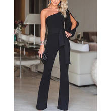 Women New Fashion Stylish Office Lady Solid Party Elegant Jumpsuit Stylish One Shoulder Slit Sleeve Casual Summer Jumpsuit 2024 - buy cheap