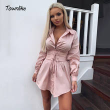 Townlike Deep V Neck Mini Shirt Sexy Dress Women Sucking Waist Bodycon Dresses Ladies 2020 Party Long Sleeve Autumn Winter Dress 2024 - buy cheap