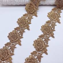 5Yds 4cm Width Golden Rose Flower Style Fabric Diy Lace Wedding Fluorescent Lace Gold Thread Embroidery Lace Accessories Trim 2024 - buy cheap