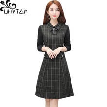 Uhytgf-vestido feminino de primavera, xadrez, manga lã, elegante, fashion, dois vestidos casuais, plus size, 1221 2024 - compre barato
